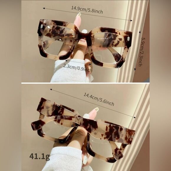 NWT Unisex Simple Anti-Blue Light Eyeglasses Square Frame Brown Tan All Seasons - Picture 2 of 7